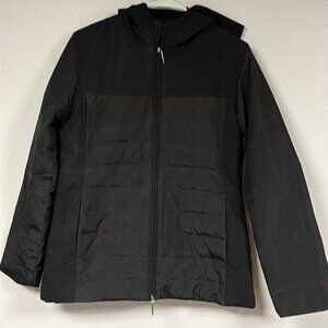 Via Spiga Size L,  Lightweight Packable Puffer Coat Jacket Hooded Black